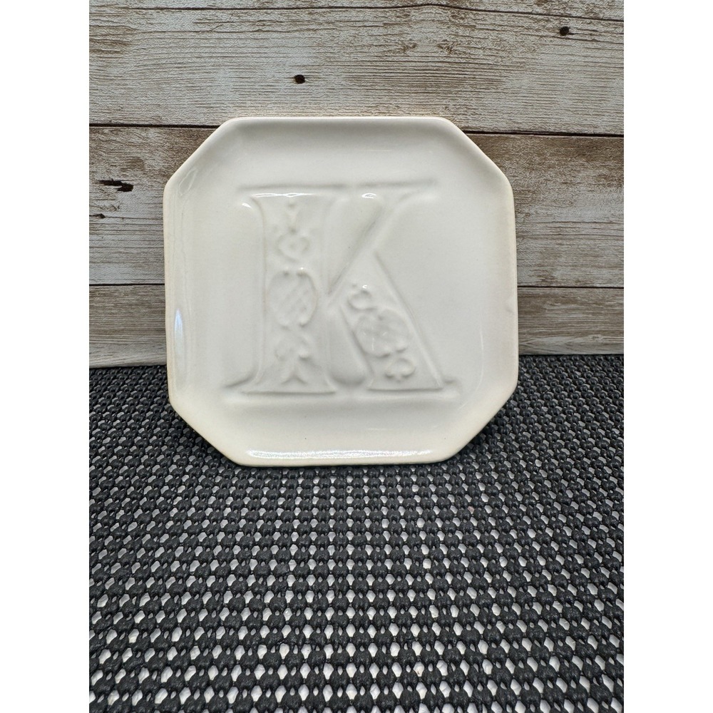Pottery Barn A-Z Dishes Letter K Tidbit Dish Square Plate Ivory Retired